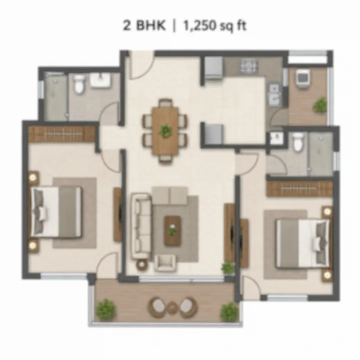 Brigade Banashankari 2 BHK 1,250 sq ft floor plan Brigade Banashankari 2 BHK 1,250 sq ft floor plan