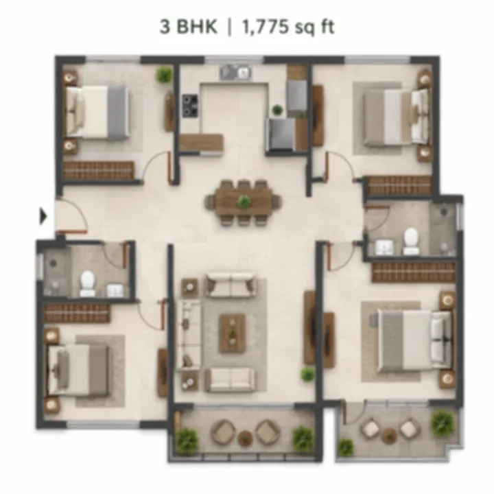 Brigade Banashankari 3 BHK 1,775 sq ft floor plan Brigade Banashankari 3 BHK 1,775 sq ft floor plan
